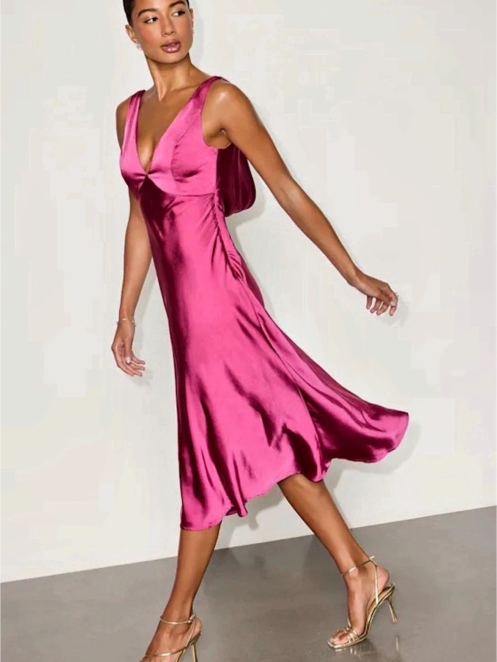 Lulus Incredible Love Magenta Satin Cowl Back Midi Slip Dress